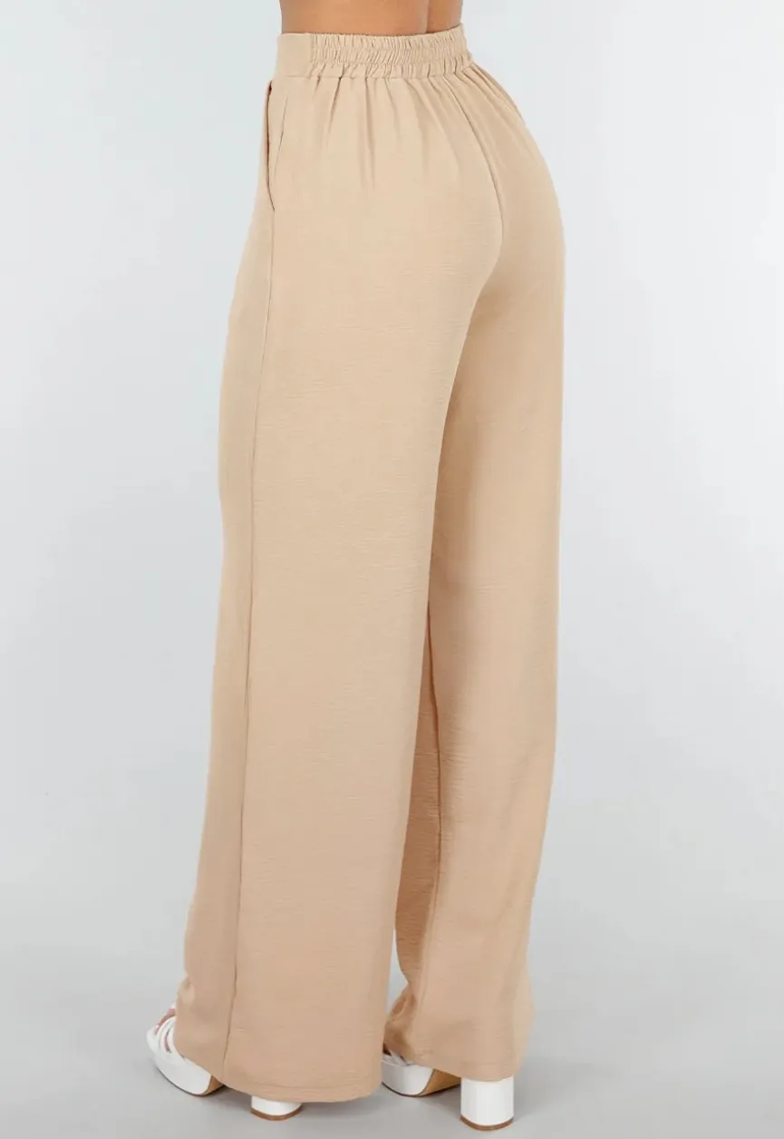 High Waist Beige Soepele Pantalon