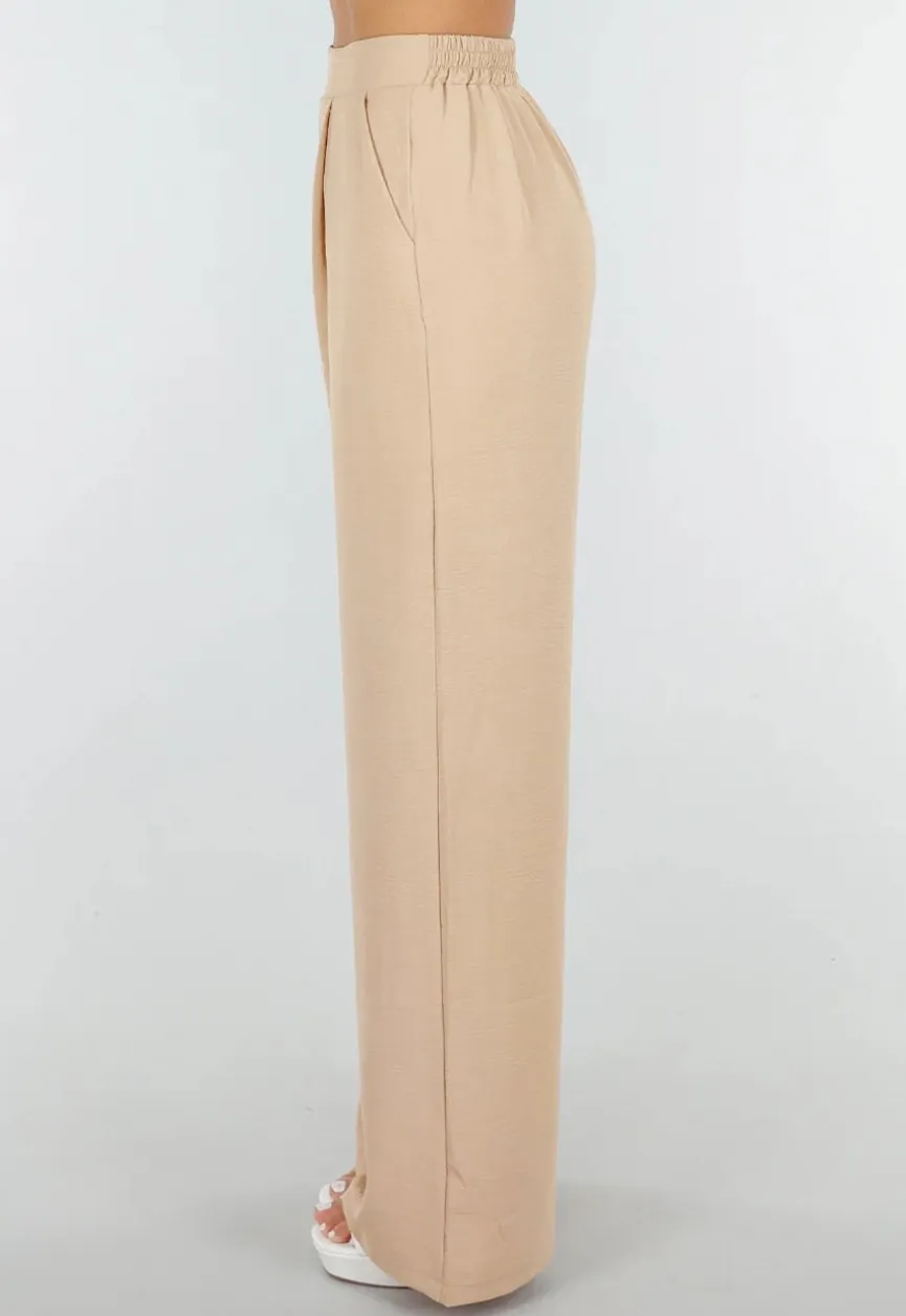 High Waist Beige Soepele Pantalon