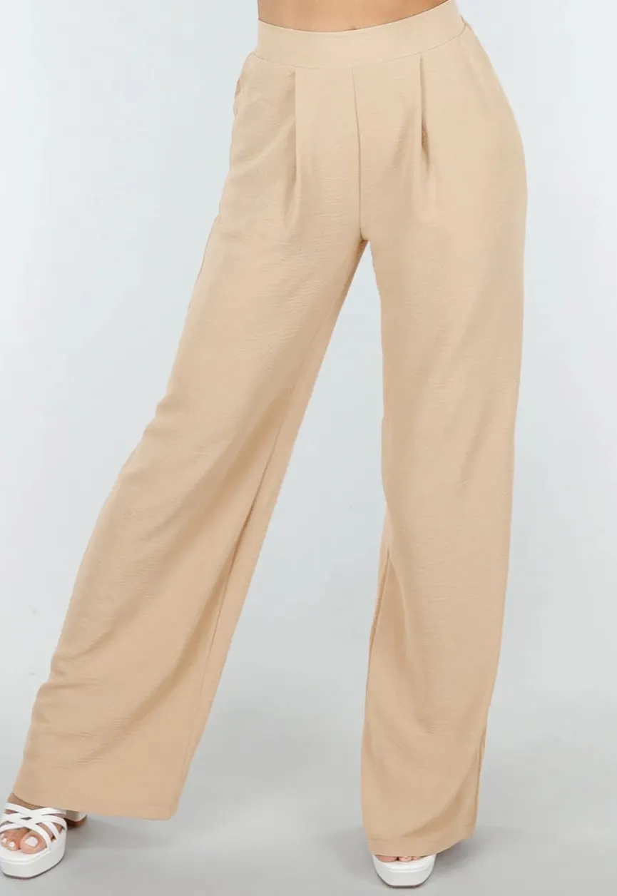High Waist Beige Soepele Pantalon