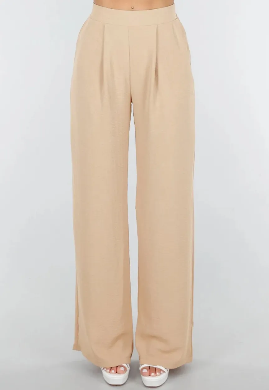 High Waist Beige Soepele Pantalon