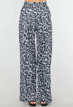 High Waist Leopard Print Linnelook Broek met Steekzakken