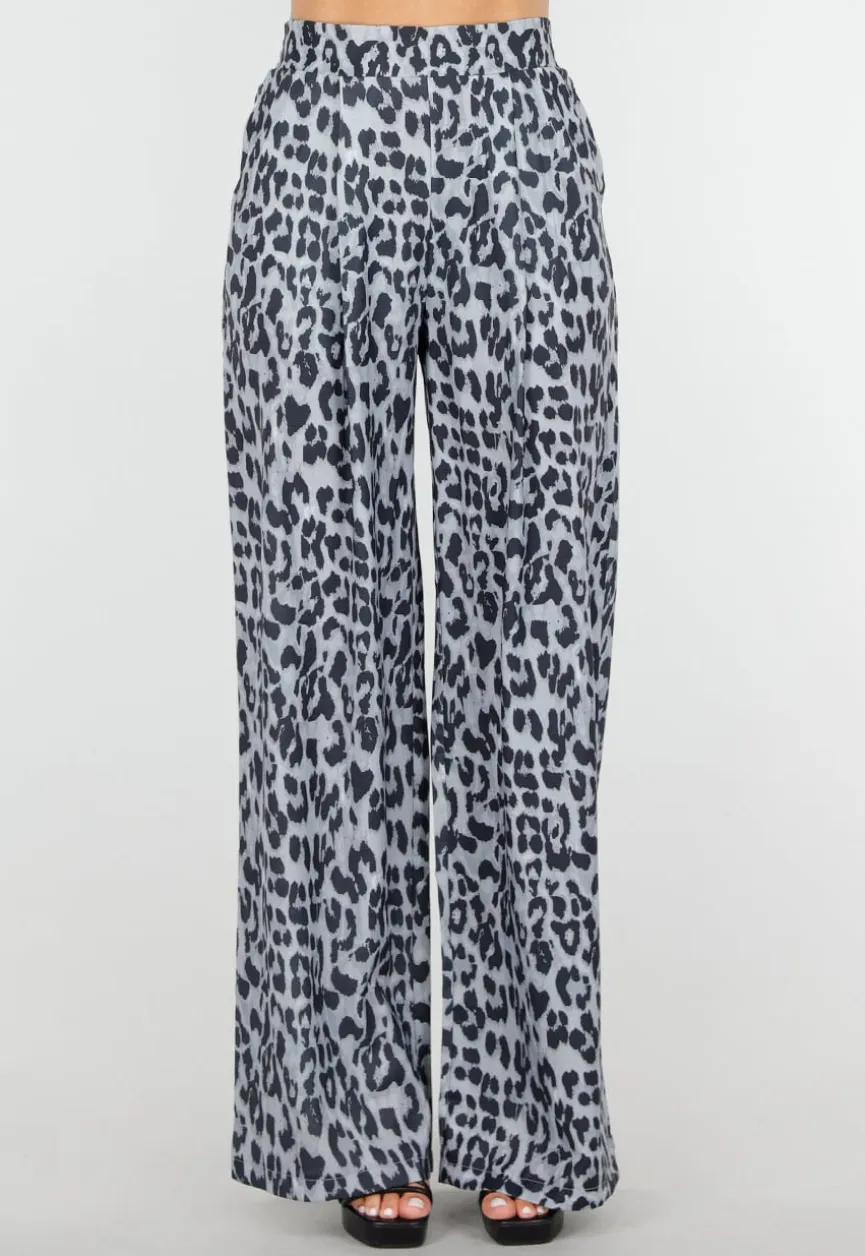 High Waist Leopard Print Linnelook Broek met Steekzakken