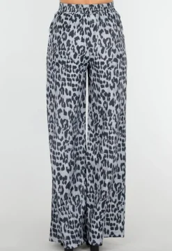 High Waist Leopard Print Linnelook Broek met Steekzakken