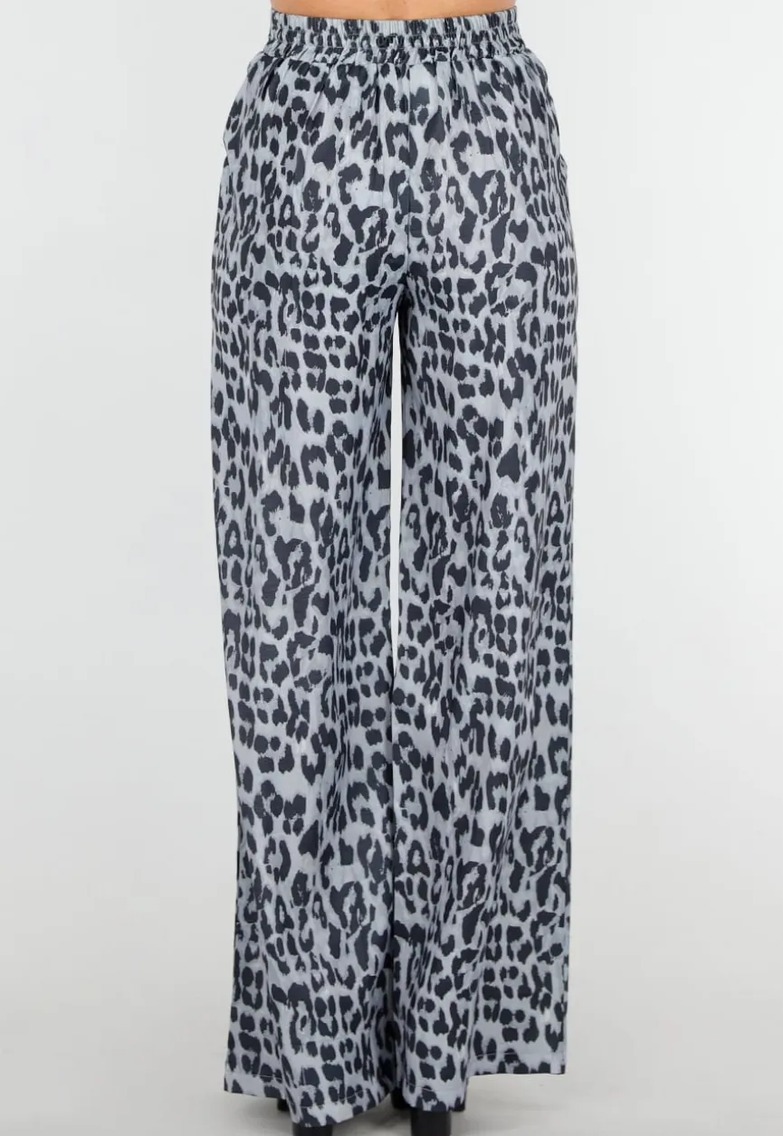 High Waist Leopard Print Linnelook Broek met Steekzakken