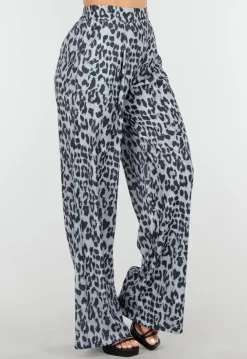 High Waist Leopard Print Linnelook Broek met Steekzakken