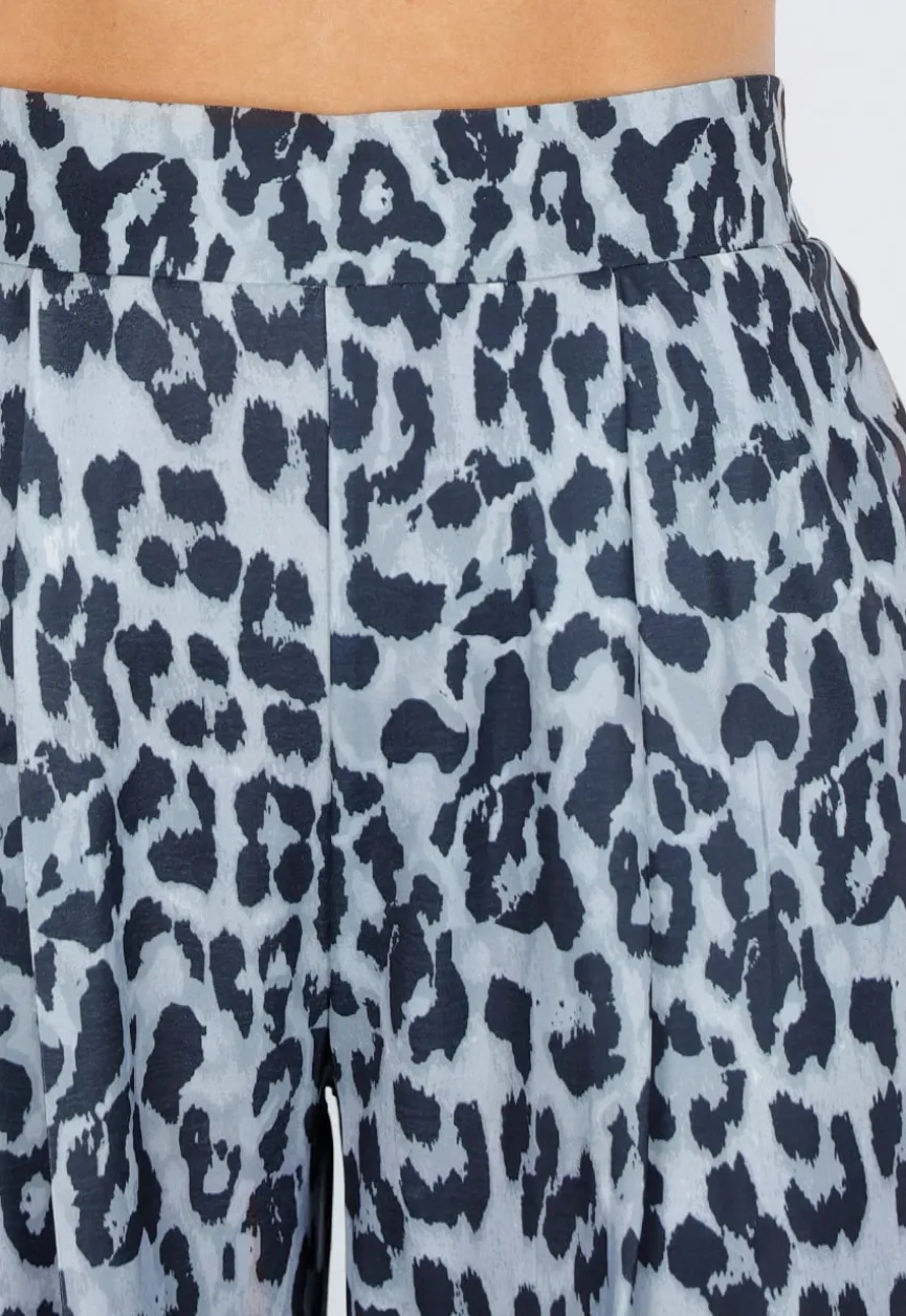 High Waist Leopard Print Linnelook Broek met Steekzakken