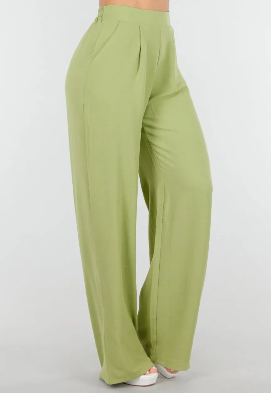 High Waist Olijfgroene Broek met een Linnenlook