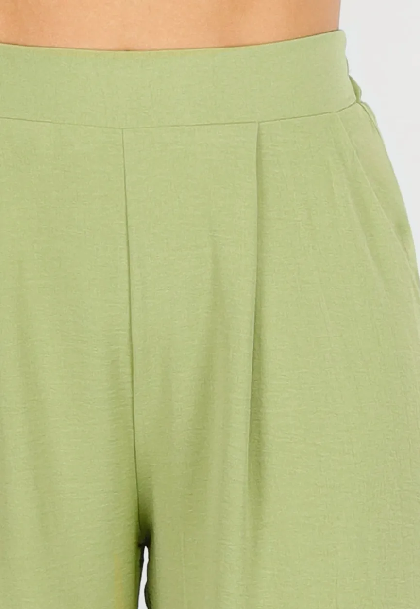 High Waist Olijfgroene Broek met een Linnenlook