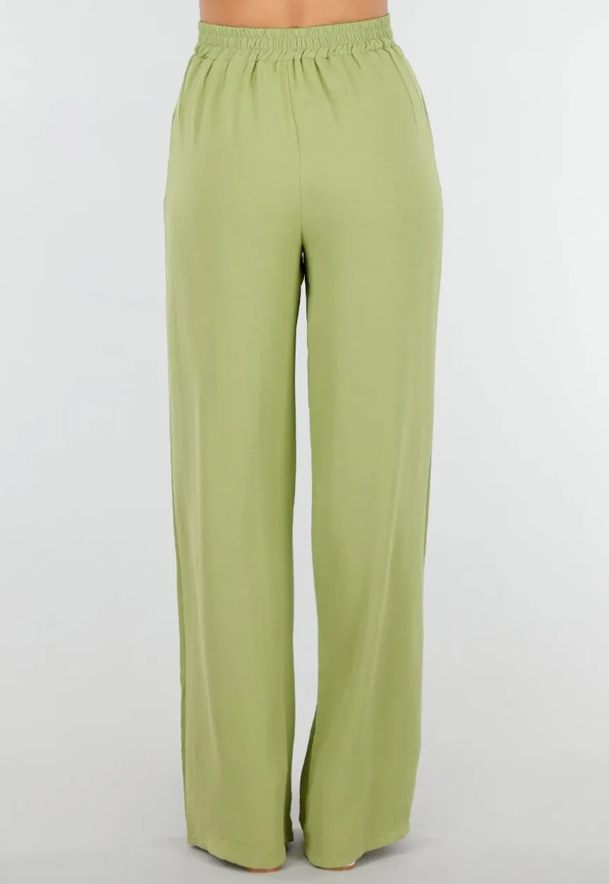 High Waist Olijfgroene Broek met een Linnenlook