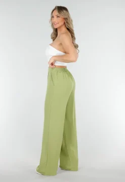 High Waist Olijfgroene Broek met een Linnenlook