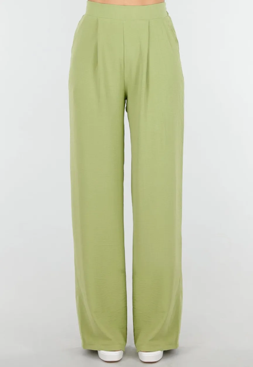 High Waist Olijfgroene Broek met een Linnenlook
