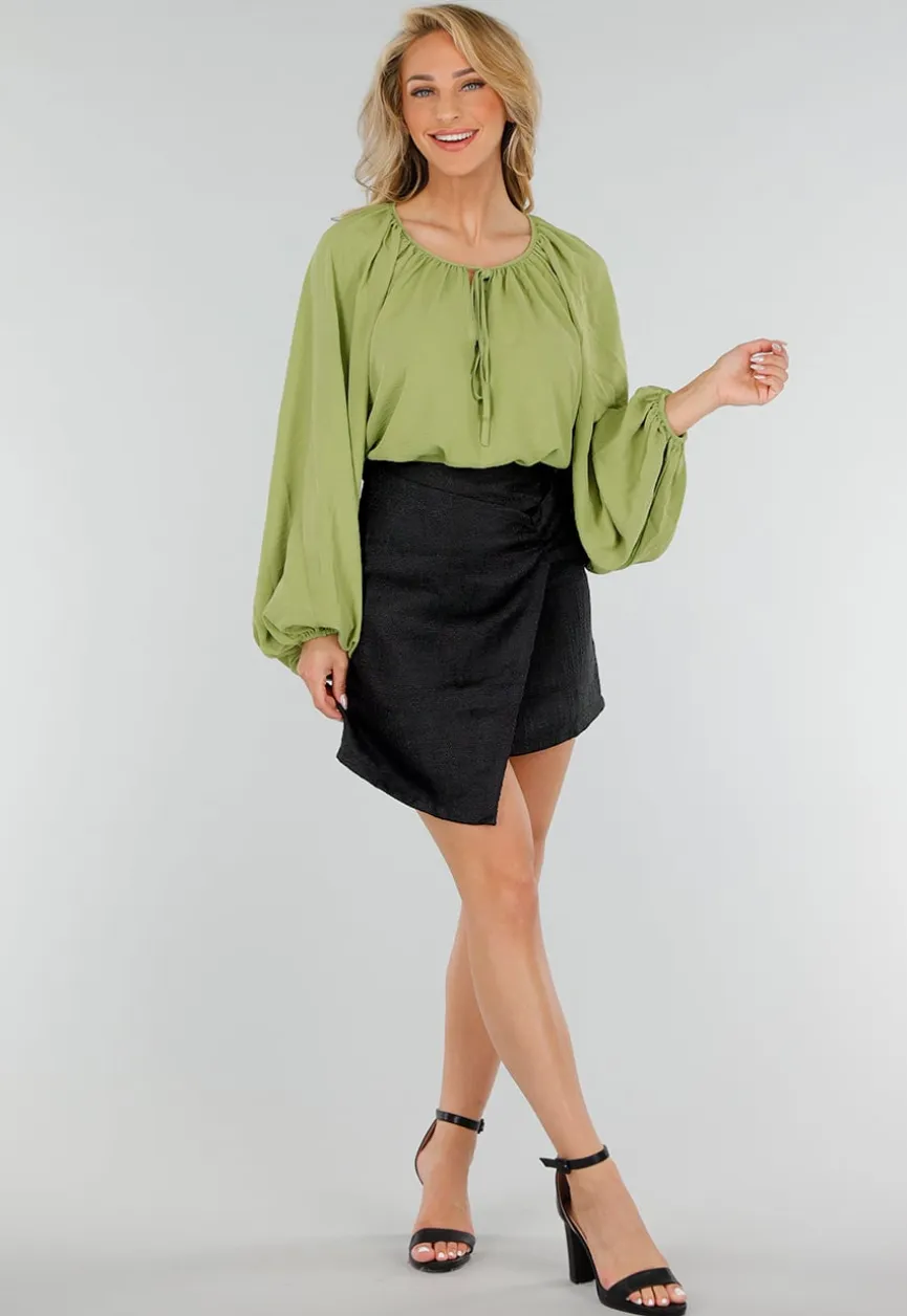 High Waist Overslagrok met Rits Geweven Zwart