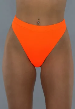 High Waist Rib Bikini Broekje in Neon Oranje
