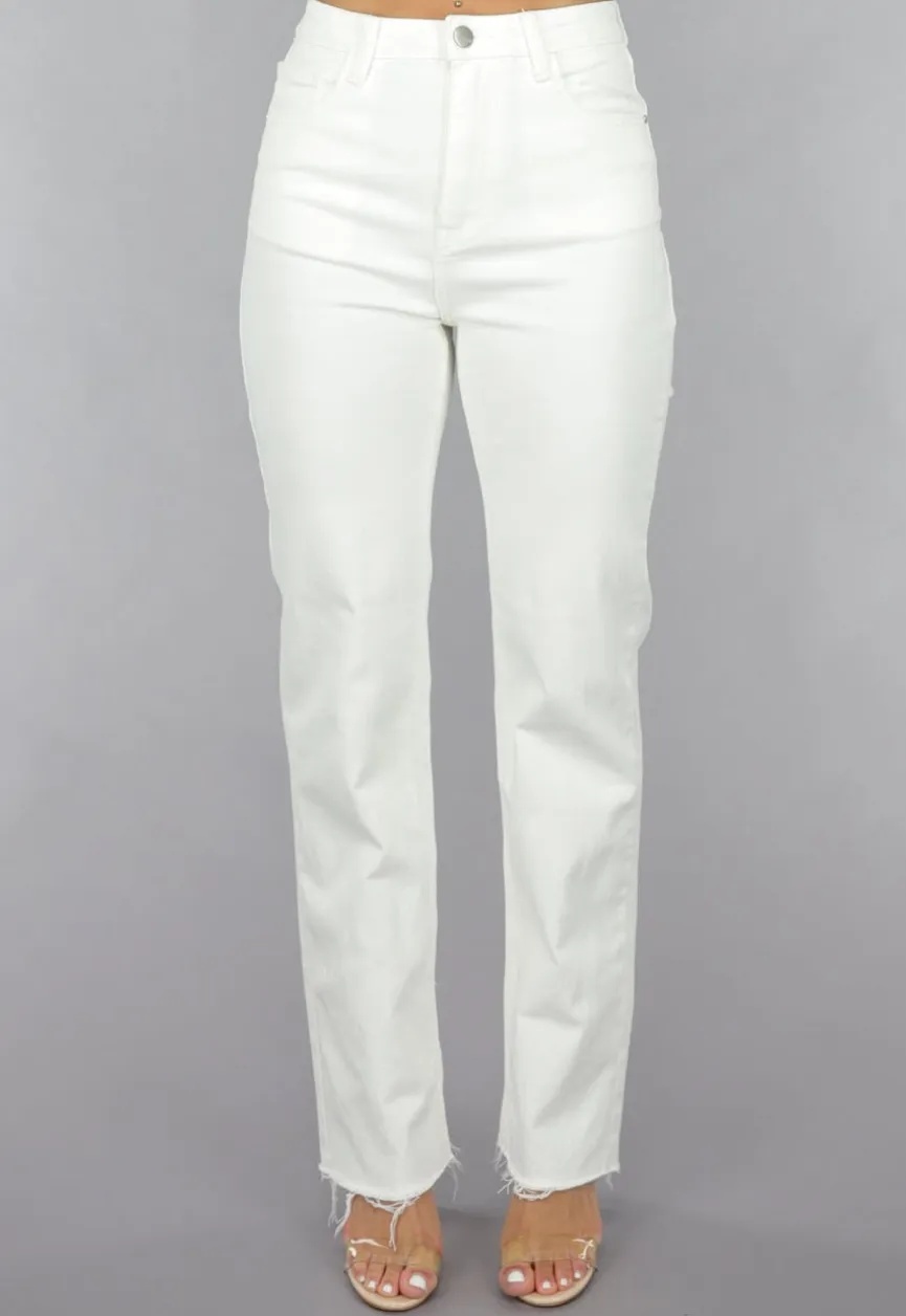 High Waist Straight Leg Witte Jeans
