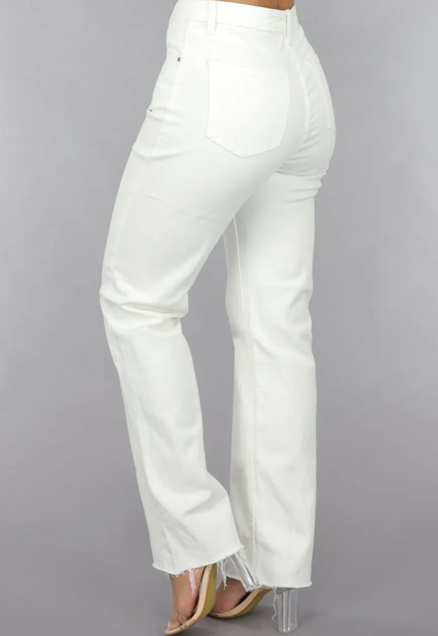 High Waist Straight Leg Witte Jeans
