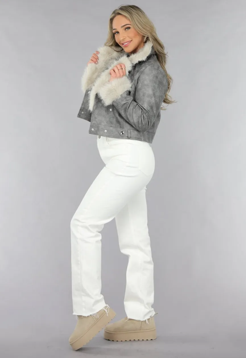 High Waist Straight Leg Witte Jeans