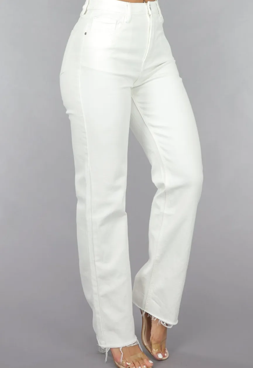 High Waist Straight Leg Witte Jeans