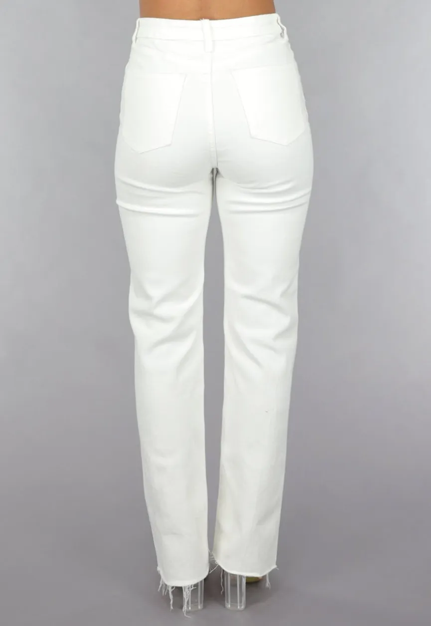 High Waist Straight Leg Witte Jeans