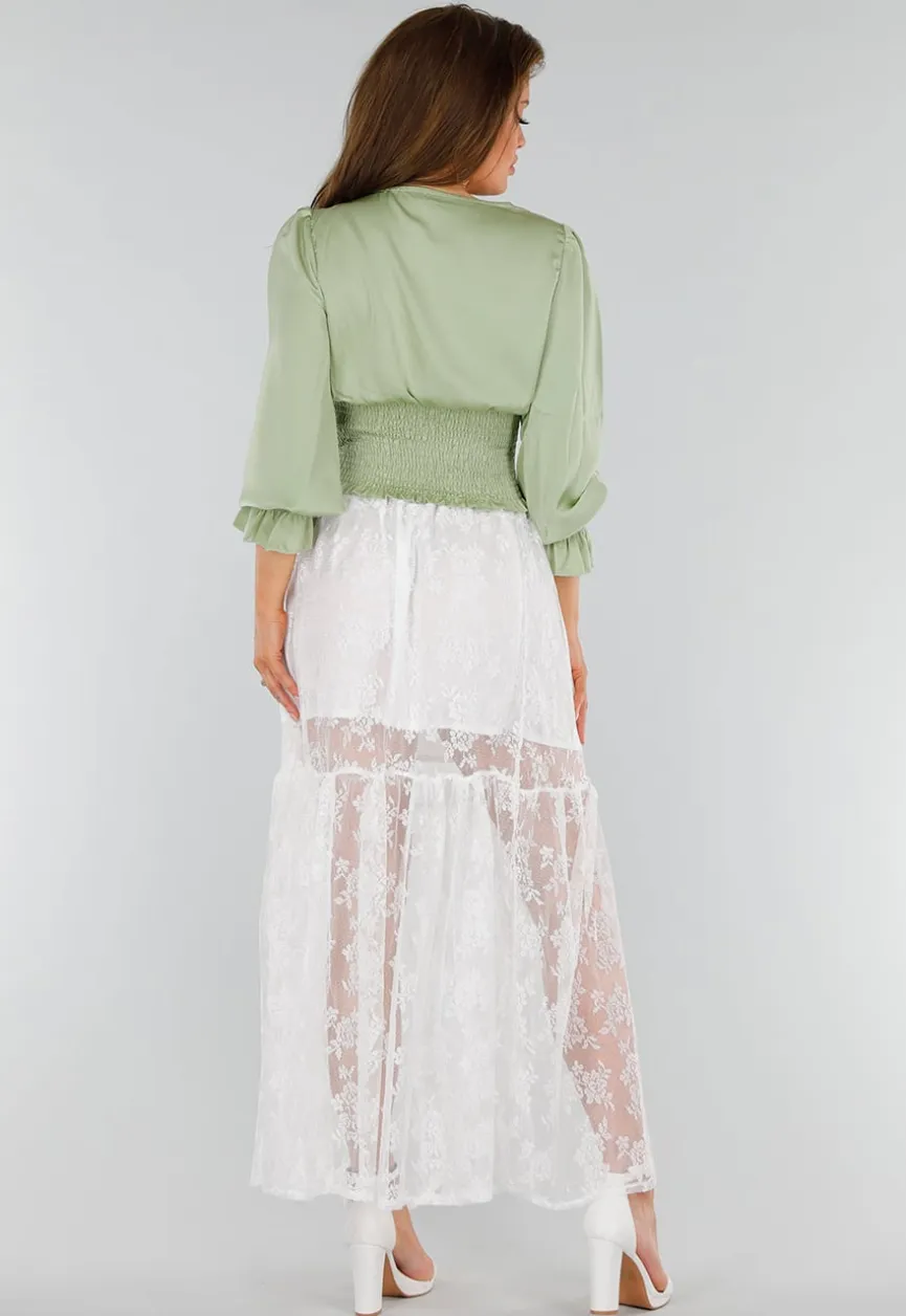 High Waist Witte Maxi Rok van Kant met Onderrok