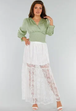 High Waist Witte Maxi Rok van Kant met Onderrok