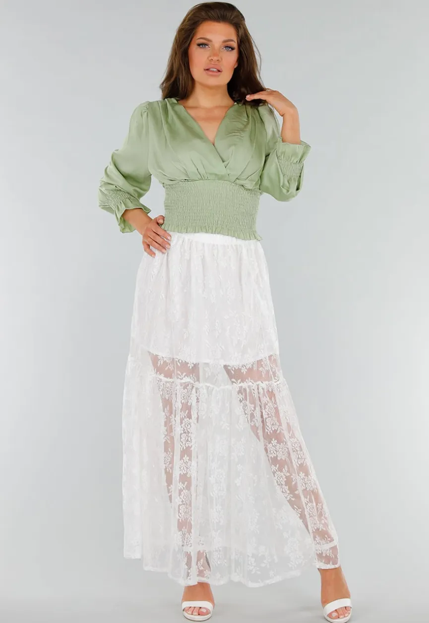 High Waist Witte Maxi Rok van Kant met Onderrok