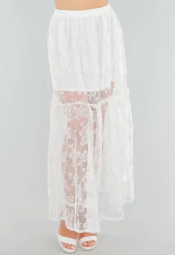 High Waist Witte Maxi Rok van Kant met Onderrok