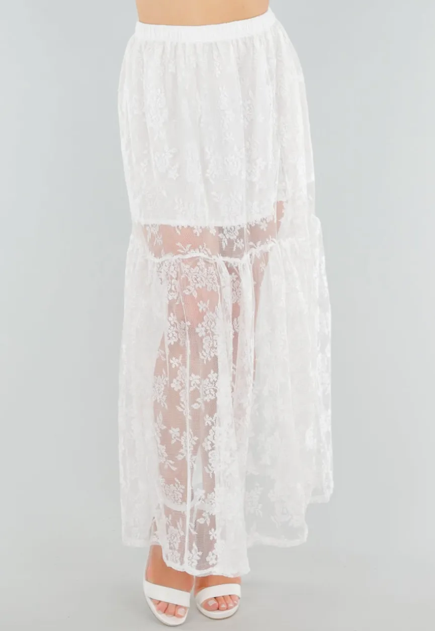 High Waist Witte Maxi Rok van Kant met Onderrok