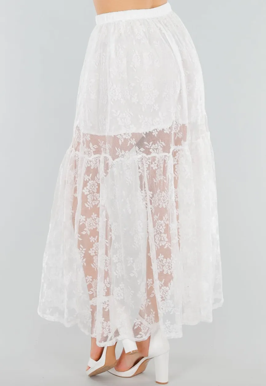 High Waist Witte Maxi Rok van Kant met Onderrok