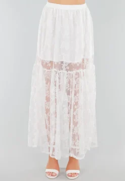 High Waist Witte Maxi Rok van Kant met Onderrok