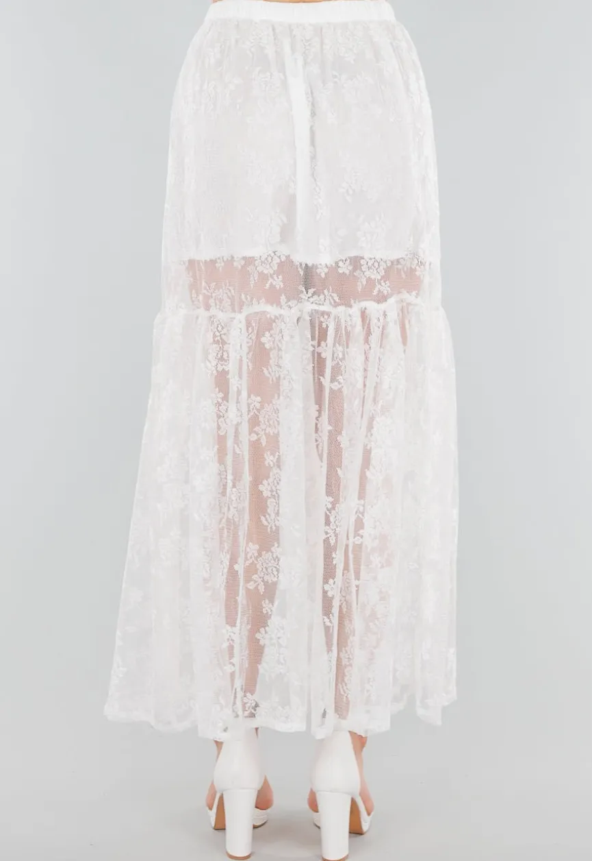 High Waist Witte Maxi Rok van Kant met Onderrok
