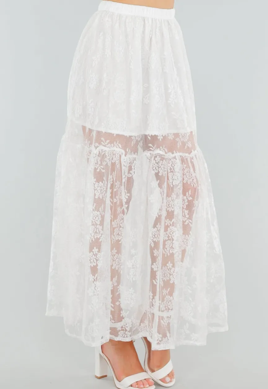 High Waist Witte Maxi Rok van Kant met Onderrok