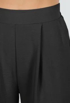 High Waist Zwarte Linnen Look Broek met Tailleband