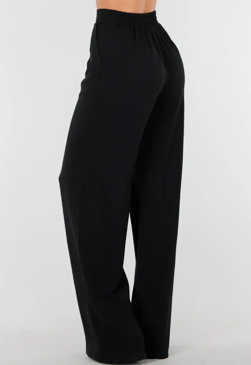 High Waist Zwarte Linnen Look Tall Broek met Tailleband