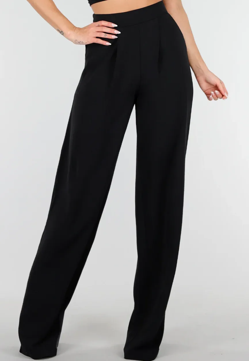 High Waist Zwarte Linnen Look Tall Broek met Tailleband
