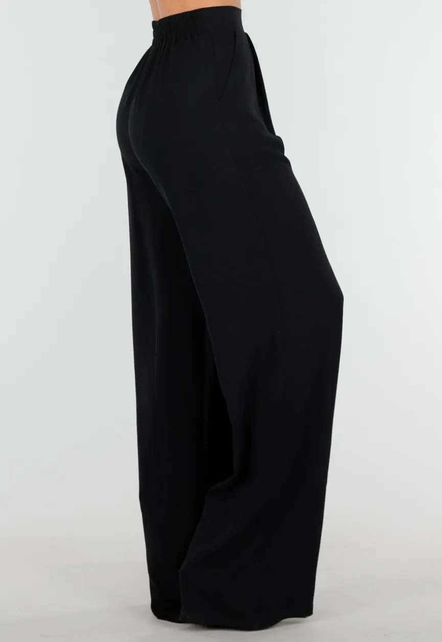 High Waist Zwarte Linnen Look Tall Broek met Tailleband