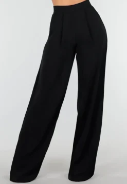 High Waist Zwarte Linnen Look Tall Broek met Tailleband