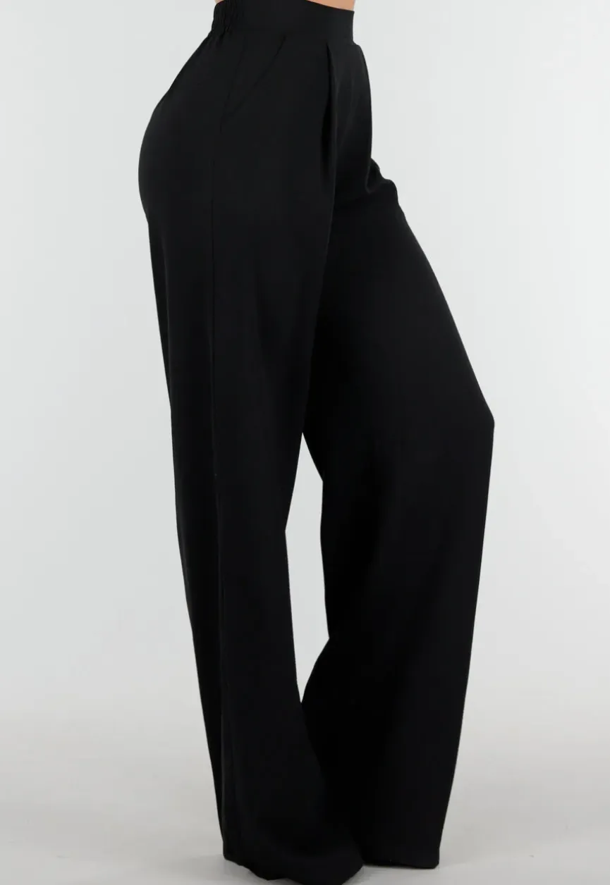High Waist Zwarte Linnen Look Tall Broek met Tailleband