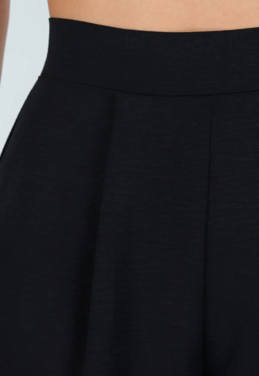 High Waist Zwarte Linnen Look Tall Broek met Tailleband
