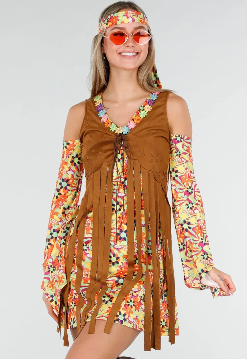 Hippie Jurk met Gilet en Hoofdband in Bloemenprint