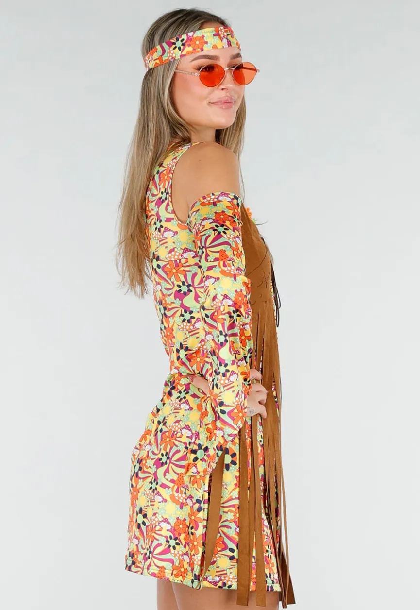 Hippie Jurk met Gilet en Hoofdband in Bloemenprint
