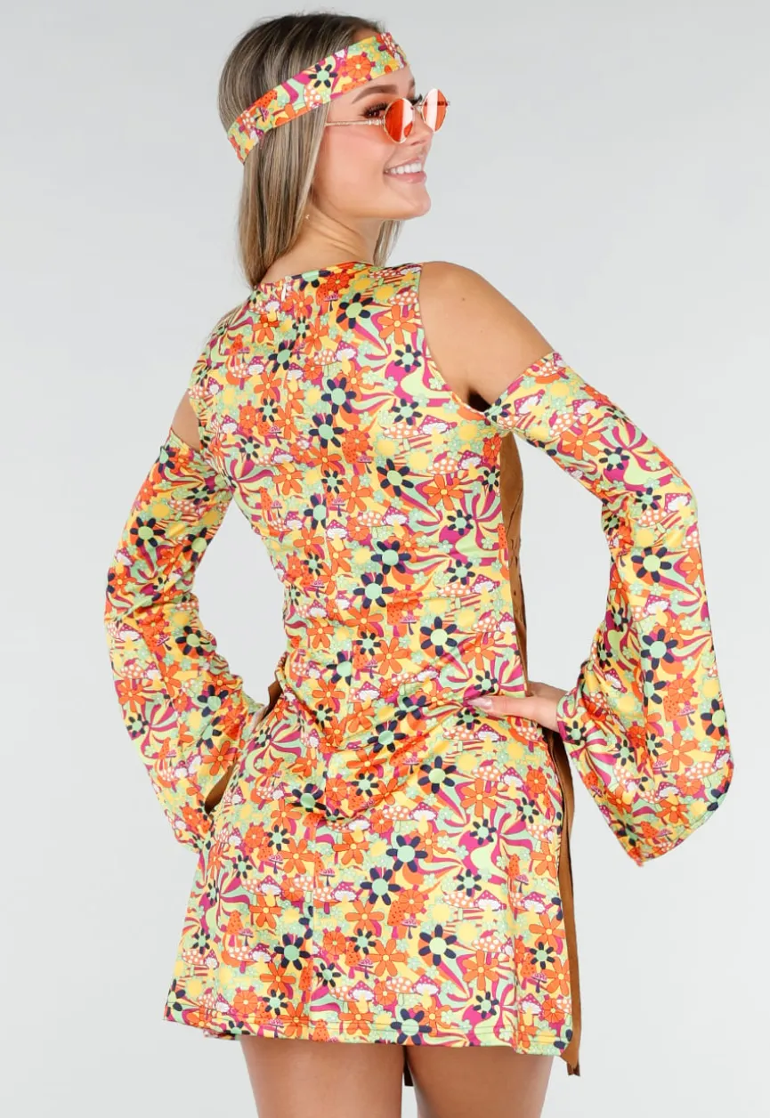 Hippie Jurk met Gilet en Hoofdband in Bloemenprint