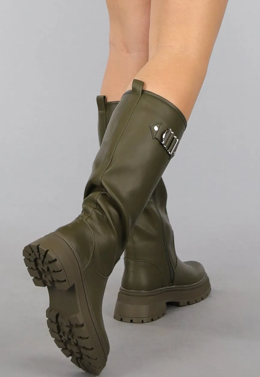 Hoge Lederlook Boots in Khaki