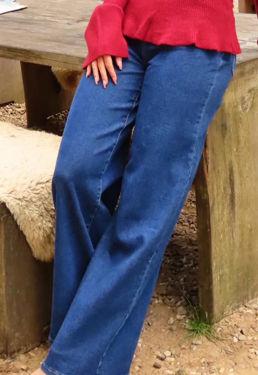 Hoge Taille Wide Leg Jeans in Blauw