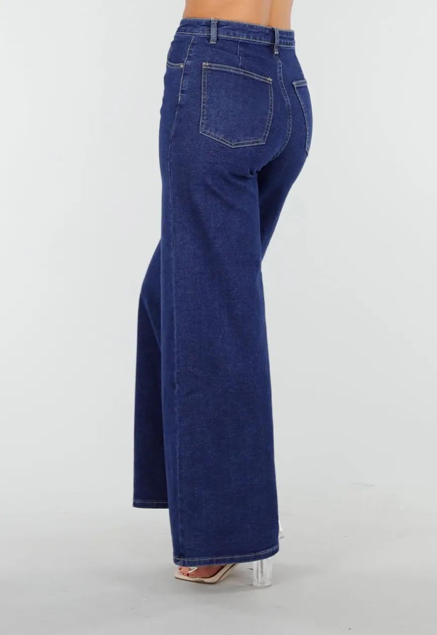 Hoge Taille Wide Leg Jeans in Blauw