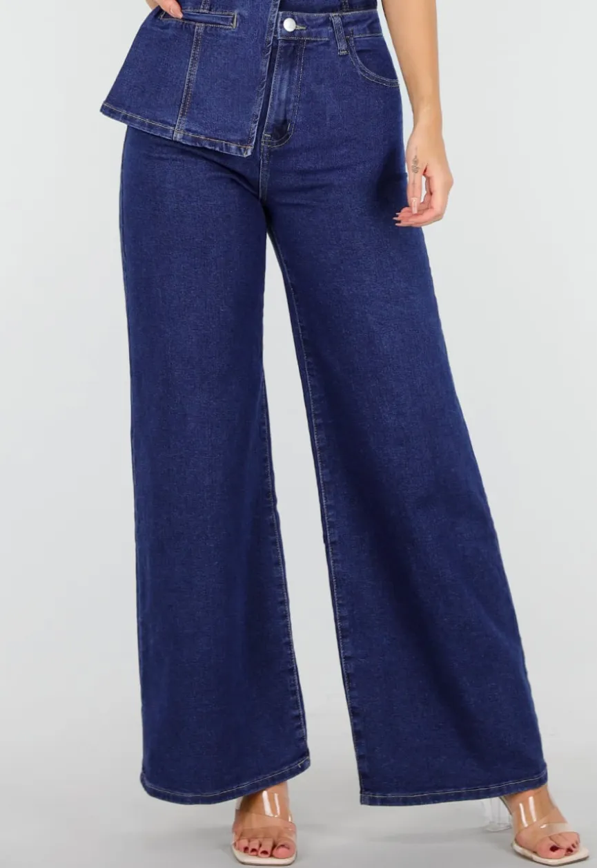 Hoge Taille Wide Leg Jeans in Blauw