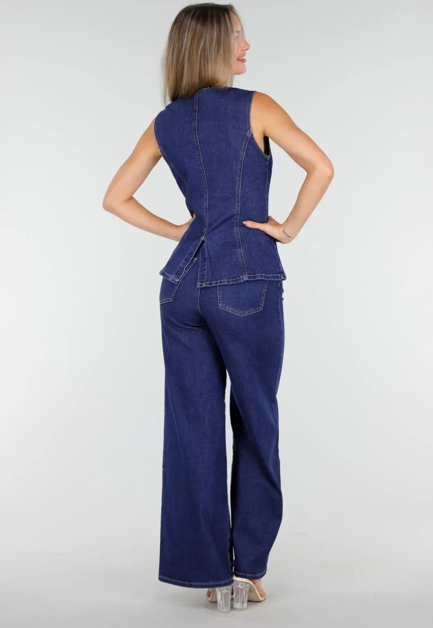 Hoge Taille Wide Leg Jeans in Blauw