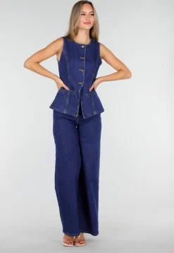 Hoge Taille Wide Leg Jeans in Blauw