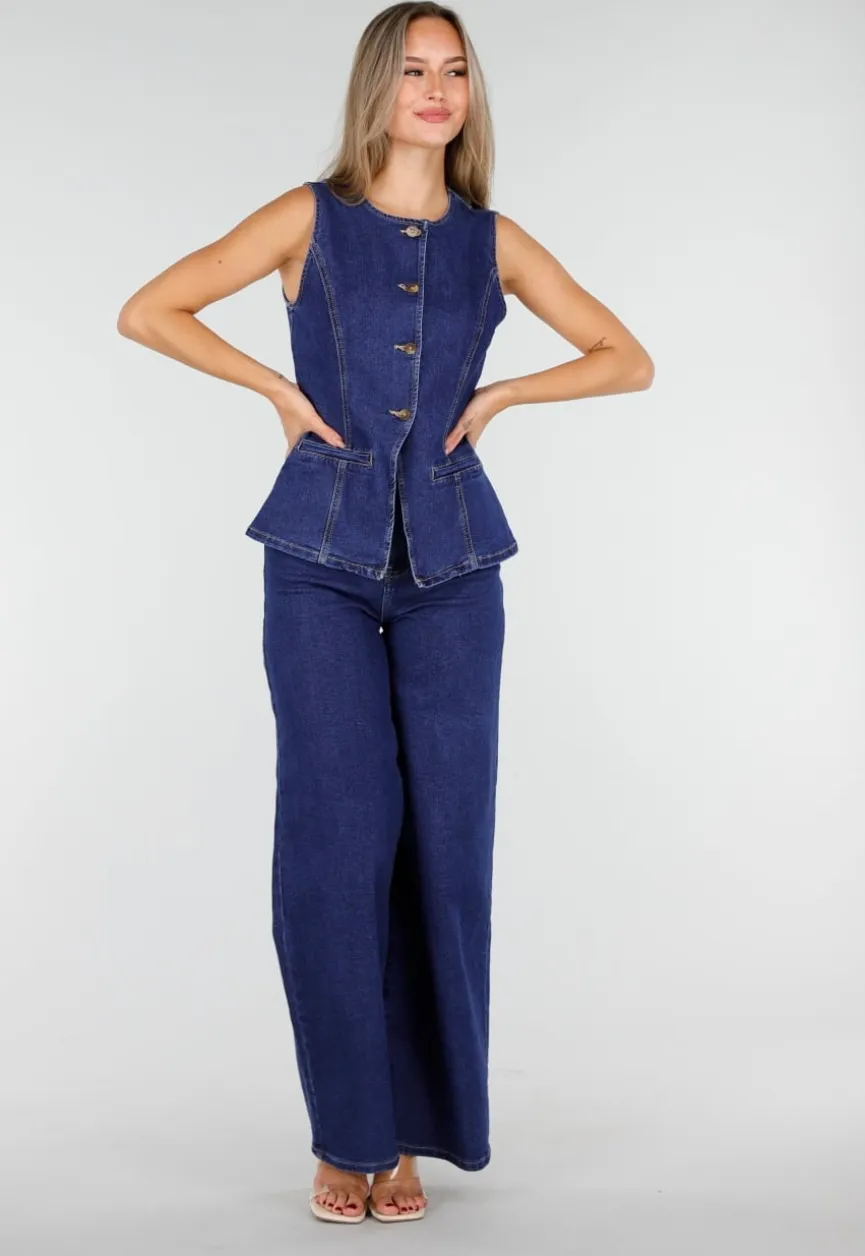 Hoge Taille Wide Leg Jeans in Blauw