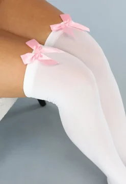Hoge Witte Kousen met Roze Strik