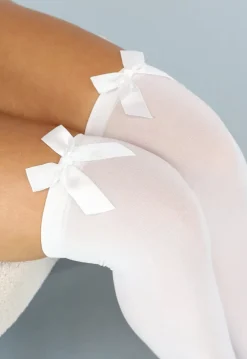 Hoge Witte Kousen met Witte Strik